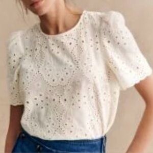 Jennifer & Grace white lace top, short sleeves, cotton, S, NWT